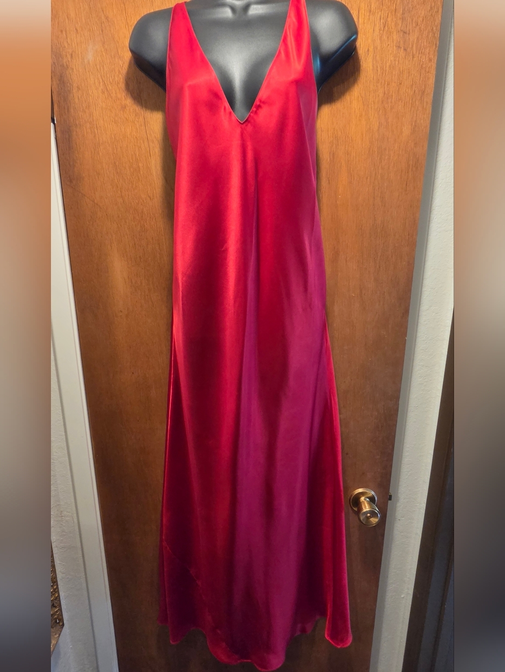 Frederick's of Hollywood Red Satin V-Neck Slip Dress SzM - Picture 2 of 9